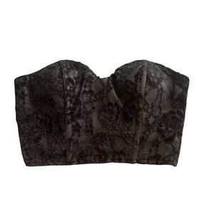 Naked Wardrobe Black Lace Bustier Corset Top XS | Strapless Structured Crop Top